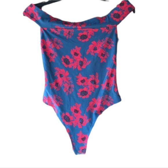 Intimately Free People So Much Bodysuit Off Shoulder Blue Combo XS NWT - Picture 2 of 4